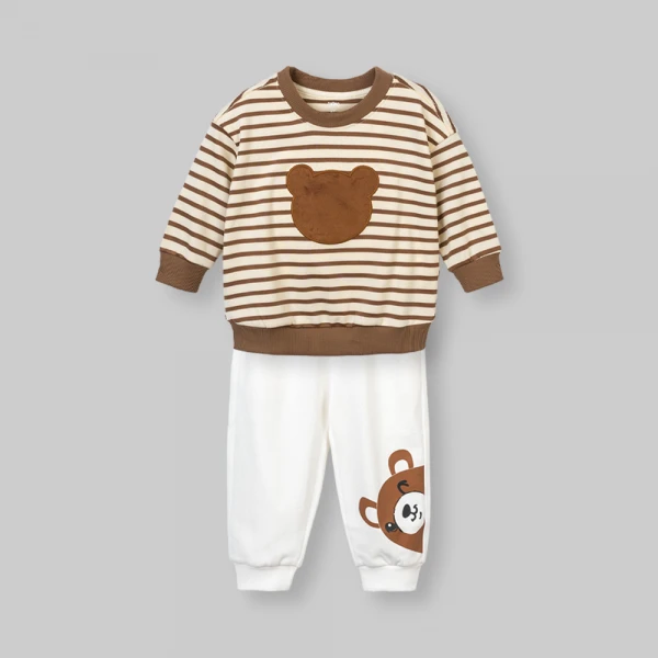 Bộ đông bé trai dài Animo Gấu nâu FW26 ST0626060 (1-4Y, Nâu-Kem)
