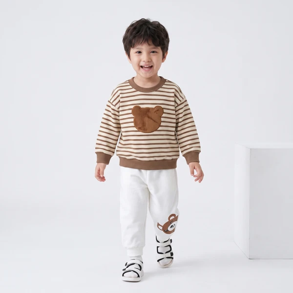 Bộ đông bé trai dài Animo Gấu nâu FW26 ST0626060 (1-4Y, Nâu-Kem)
