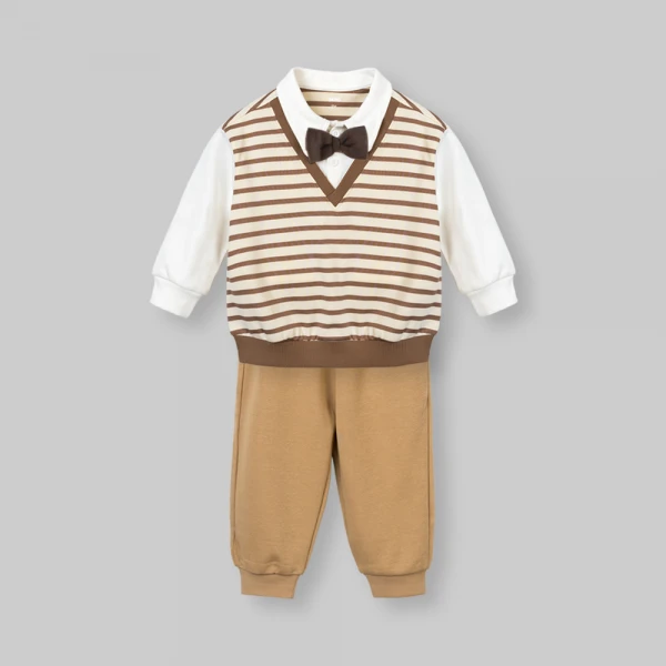 Bộ đông bé trai dài Animo Gấu nâu FW26 ST0626062 (1-4Y, Trắng-Nâu nhạt)