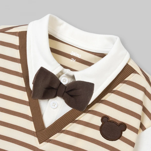 Bộ đông bé trai dài Animo Gấu nâu FW26 ST0626062 (1-4Y, Trắng-Nâu nhạt)