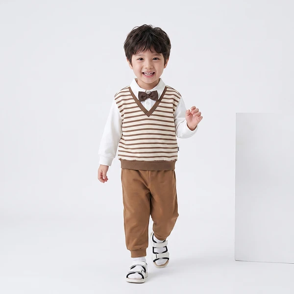Bộ đông bé trai dài Animo Gấu nâu FW26 ST0626062 (1-4Y, Trắng-Nâu nhạt)