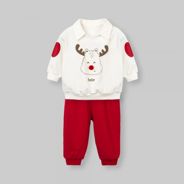 Bộ đông bé trai dài Animo noel FW26 ST0826009 (1-4Y, Kem-Đỏ)
