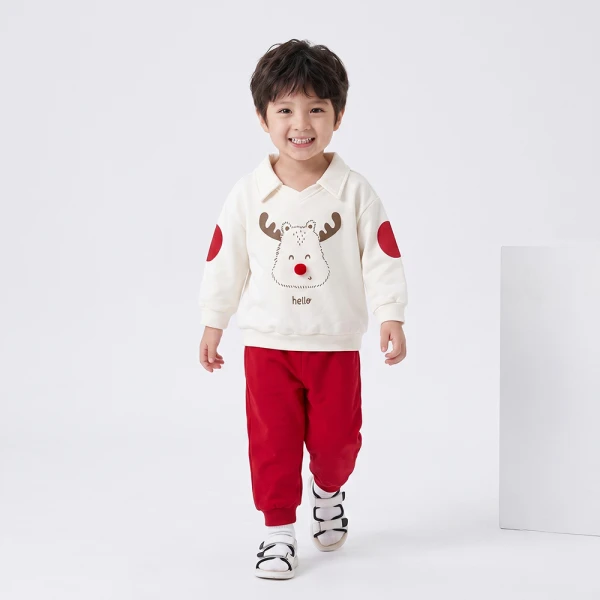 Bộ đông bé trai dài Animo noel FW26 ST0826009 (1-4Y, Kem-Đỏ)