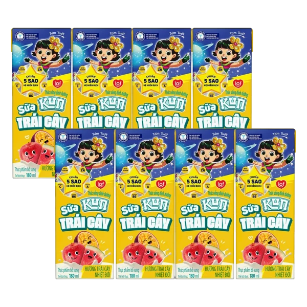 2 lốc Sữa trái cây Kun hương trái cây 180ml (lốc 4 hộp)