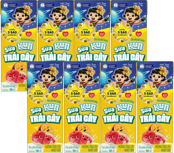 2 lốc Sữa trái cây Kun hương trái cây 180ml (lốc 4 hộp)