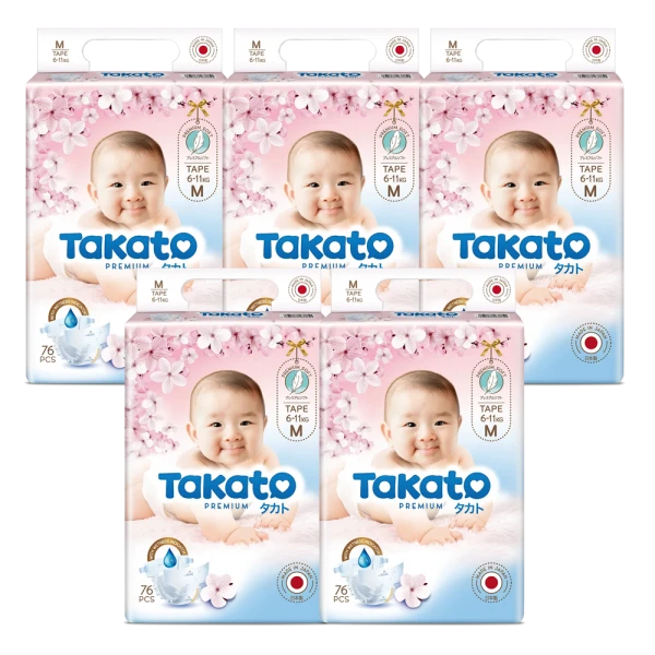 Combo 5 Tã dán Nhật Bản Takato siêu mềm mại ( M, 76 miếng)