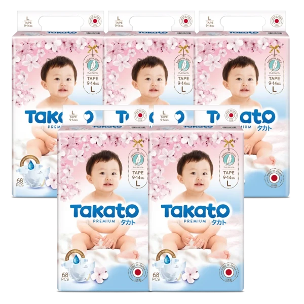 Combo 5 Tã dán Nhật Bản Takato siêu mềm mại (L, 68 miếng)