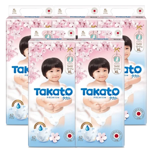 Combo 5 Tã dán Nhật Bản Takato siêu mềm mại (XL, 62 miếng)