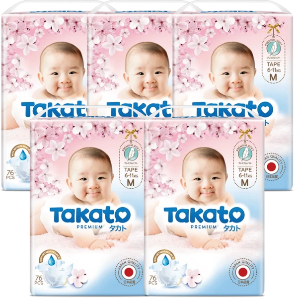 combo 5 Tã dán Takato siêu mềm mại ( M, 76 miếng)