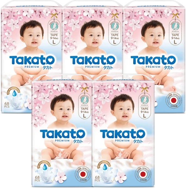 combo 5 Tã dán Takato siêu mềm mại (L, 68 miếng)