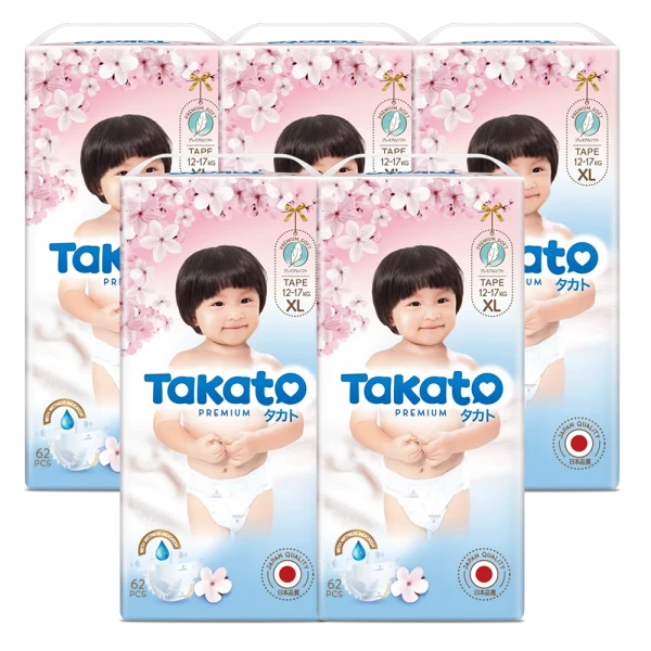 combo 5 Tã dán Takato siêu mềm mại (XL, 62 miếng)