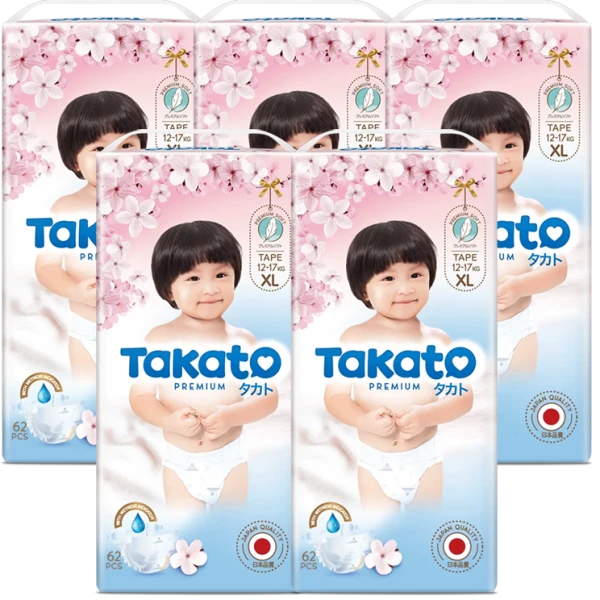 combo 5 Tã dán Takato siêu mềm mại (XL, 62 miếng)