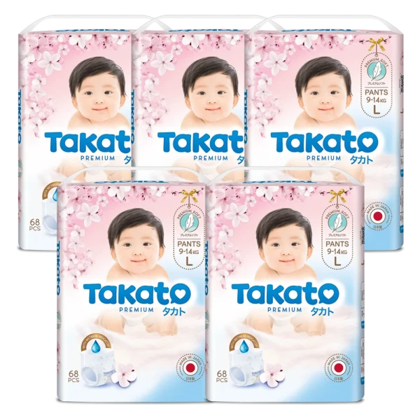 Combo 5 Tã quần Nhật Bản Takato siêu mềm mại (L, 68 miếng)