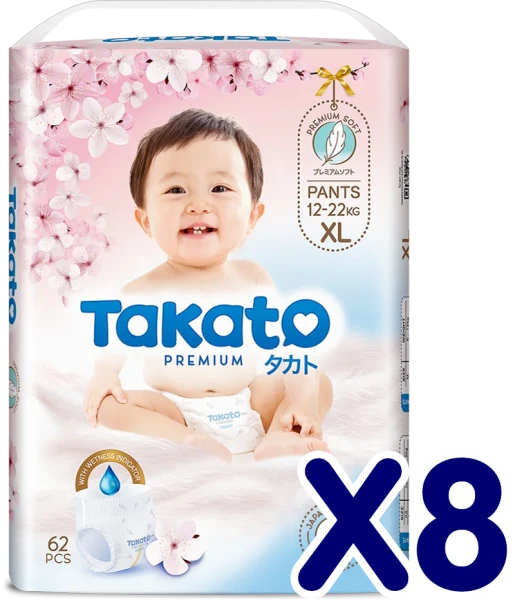 Combo 8 Tã quần Takato siêu mềm mại (XL, 62 miếng)