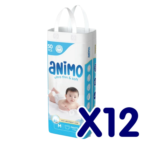 Combo 12 Tã Quần Animo Siêu Mềm Thoáng (M, 50 miếng)