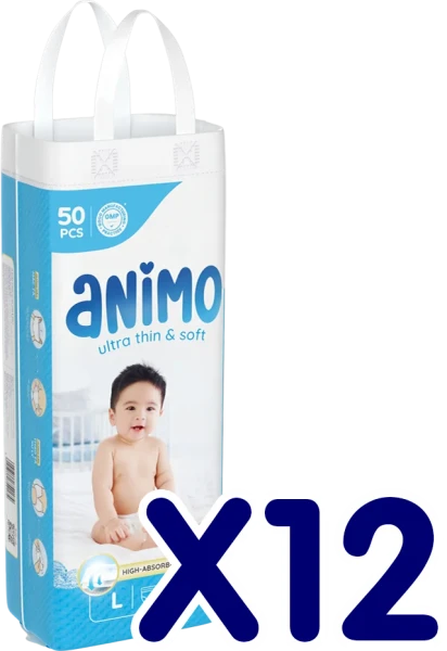 Combo 12 Tã Quần Animo Siêu Mềm Thoáng (L, 50 miếng)