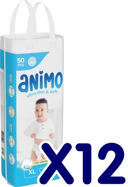 Combo 12 Tã Quần Animo Siêu Mềm Thoáng (XL, 50 miếng)