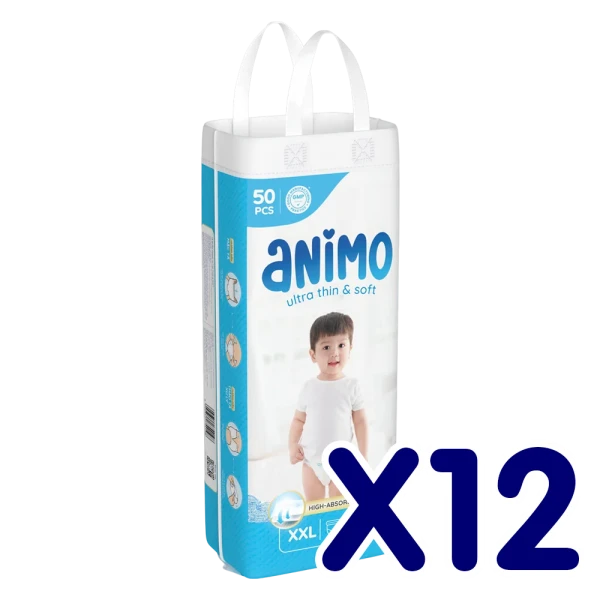 Combo 12 Tã Quần Animo Siêu Mềm Thoáng (XXL, 50 miếng)