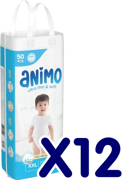 Combo 12 Tã Quần Animo Siêu Mềm Thoáng (XXL, 50 miếng)