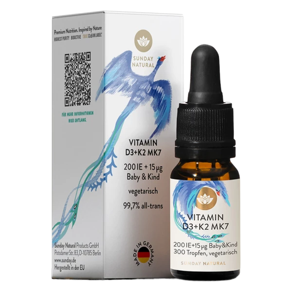 Thực phẩm bảo vệ sức khỏe VITAMIN D3 + K2 MK7 200 IE + 15µg Baby&Kind Sunday Natural