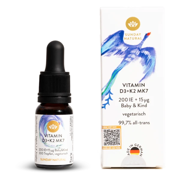 Thực phẩm bảo vệ sức khỏe VITAMIN D3 + K2 MK7 200 IE + 15µg Baby&Kind Sunday Natural