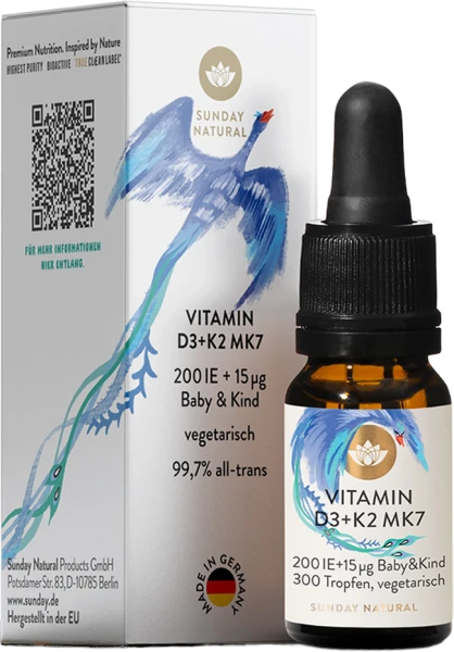 Thực phẩm bảo vệ sức khỏe VITAMIN D3 + K2 MK7 200 IE + 15µg Baby&Kind Sunday Natural