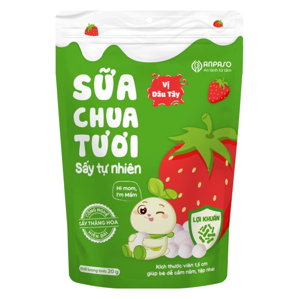 Combo 2 Sữa chua tươi sấy tự nhiên vị dâu tây Anpaso 20g