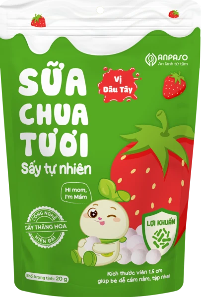 Sữa chua tươi sấy tự nhiên vị dâu tây Anpaso 20g