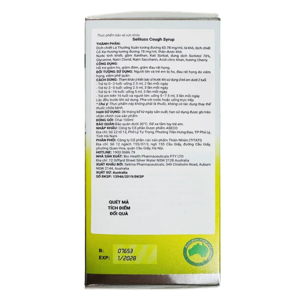 Siro Selituss Cough Syrup thảo dược cho trẻ từ sơ sinh (100ml)
