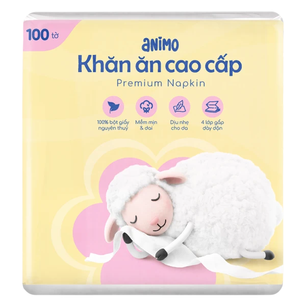 Khăn ăn Animo giấy mềm 4 lớp cho bé và gia đình (100 tờ)