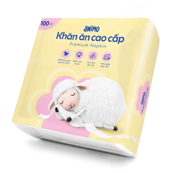 Khăn ăn Animo giấy mềm 4 lớp cho bé và gia đình (100 tờ)