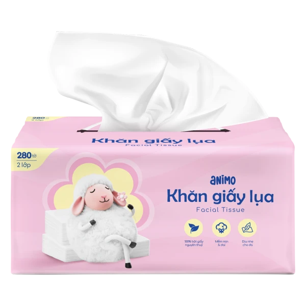 Khăn giấy lụa rút Animo 2 lớp cho bé và gia đình (280 tờ)
