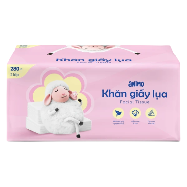 Khăn giấy lụa rút Animo 2 lớp cho bé và gia đình (280 tờ)