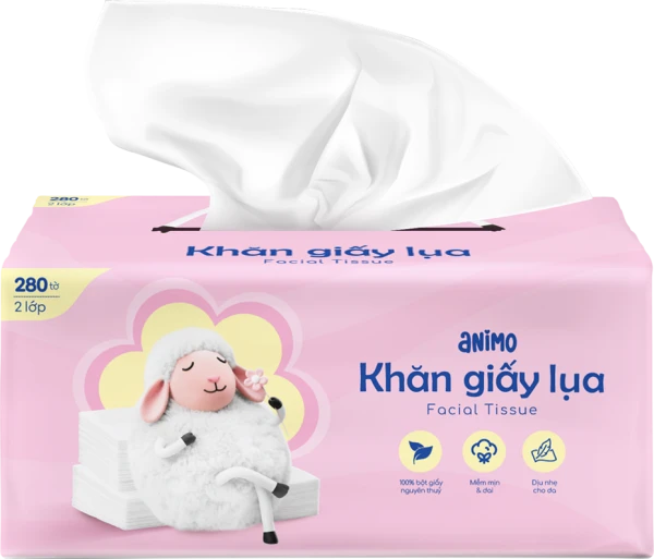 Khăn giấy lụa rút Animo 2 lớp cho bé và gia đình (280 tờ)