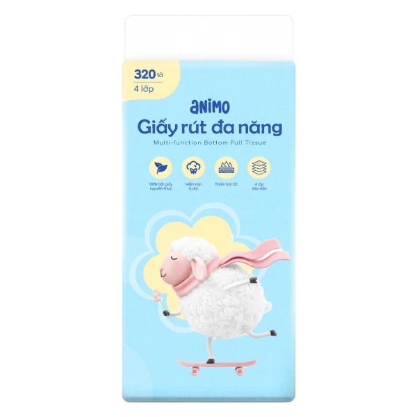 Khăn giấy rút đáy Animo 4 lớp cho bé và gia đình (320 tờ)