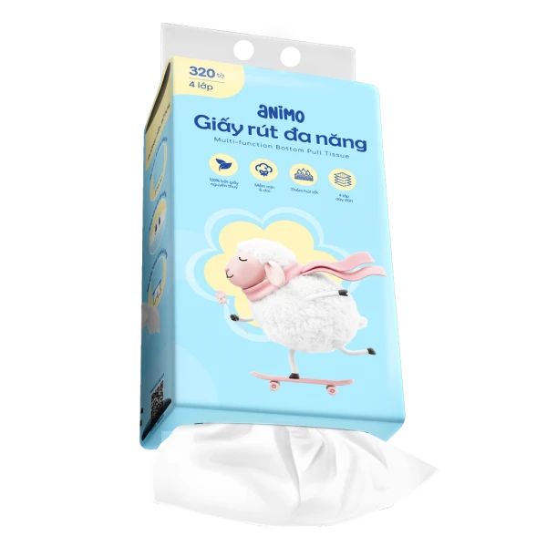 Khăn giấy rút đáy Animo 4 lớp cho bé và gia đình (320 tờ)