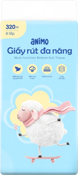 Khăn giấy rút đáy Animo 4 lớp cho bé và gia đình (320 tờ)