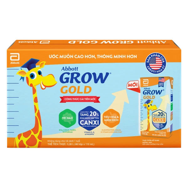 1 thùng Abbott Grow Gold hương vani 110ML - Lốc 4 (new)