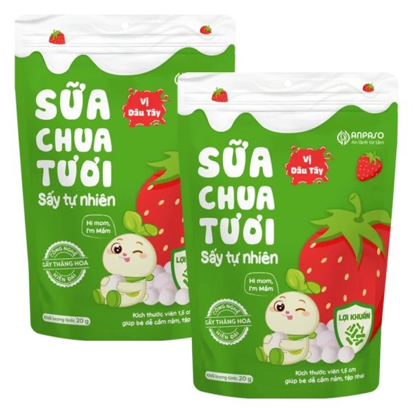 Combo 2 Sữa chua tươi sấy tự nhiên vị dâu tây Anpaso 20g