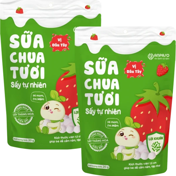 Combo 2 Sữa chua tươi sấy tự nhiên vị dâu tây Anpaso 20g