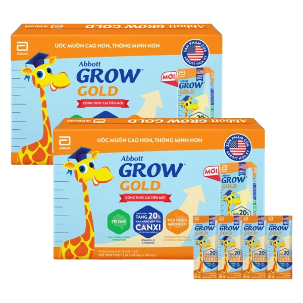 Combo 2 thùng Abbott Grow Gold hương vani 180ML - Lốc 4 (New)