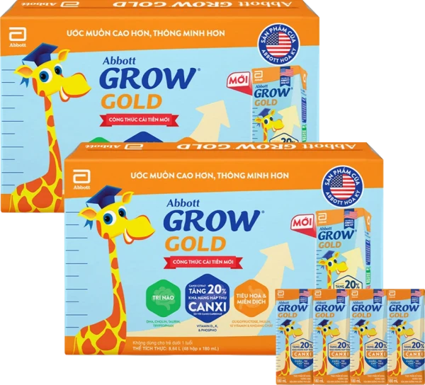 Combo 2 thùng Abbott Grow Gold hương vani 180ML - Lốc 4 (New)