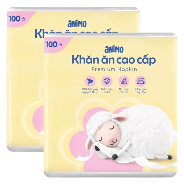 Combo 2 Khăn ăn cao cấp Animo (100 tờ)