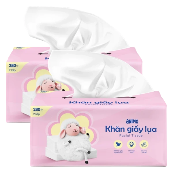 Combo 2 Khăn giấy lụa rút 2 lớp Animo (280 tờ)
