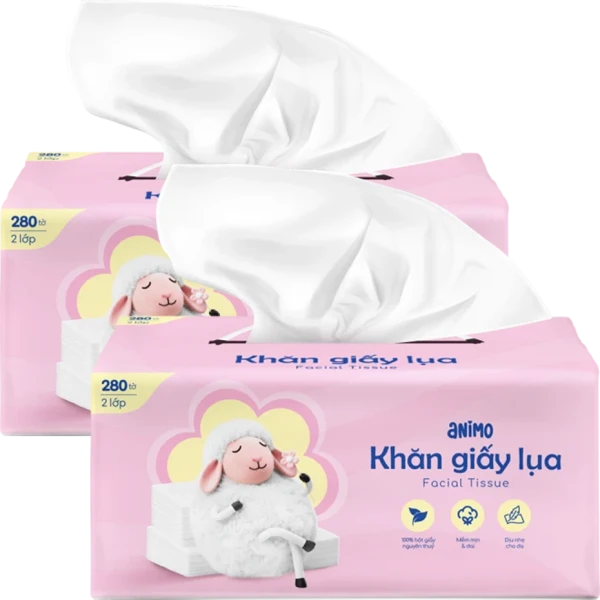 Combo 2 Khăn giấy lụa rút 2 lớp Animo (280 tờ)