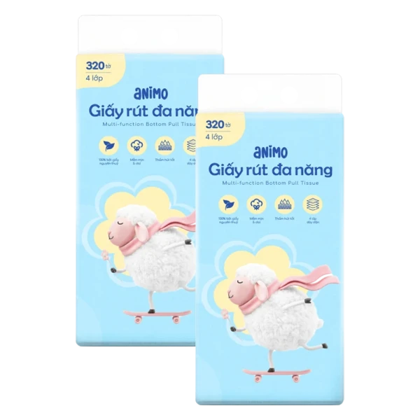 Combo 2 Khăn giấy rút đáy cao cấp Animo (320 tờ)