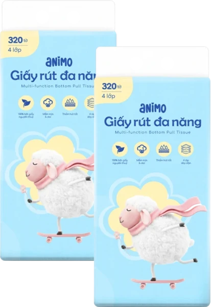 Combo 2 Khăn giấy rút đáy cao cấp Animo (320 tờ)