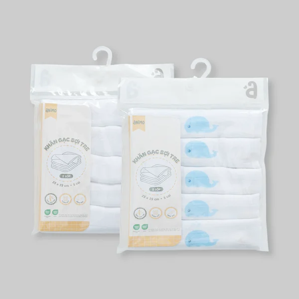 Khăn gạc 100% sợi tre HM9X Animo T2411_PP001 (25x25cm,5 cái, Giao mẫu ngẫu nhiên)