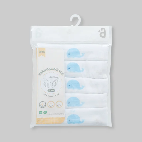 Khăn gạc 100% sợi tre HM9X Animo T2411_PP001 (25x25cm,5 cái, Giao mẫu ngẫu nhiên)