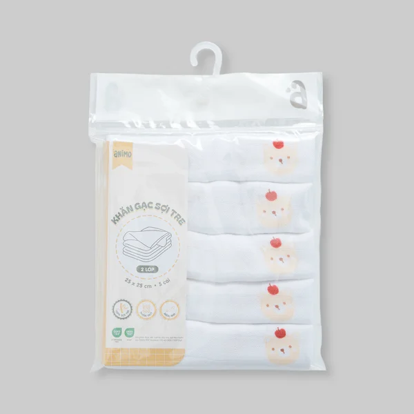 Khăn gạc 100% sợi tre HM9X Animo T2411_PP001 (25x25cm,5 cái, Giao mẫu ngẫu nhiên)
